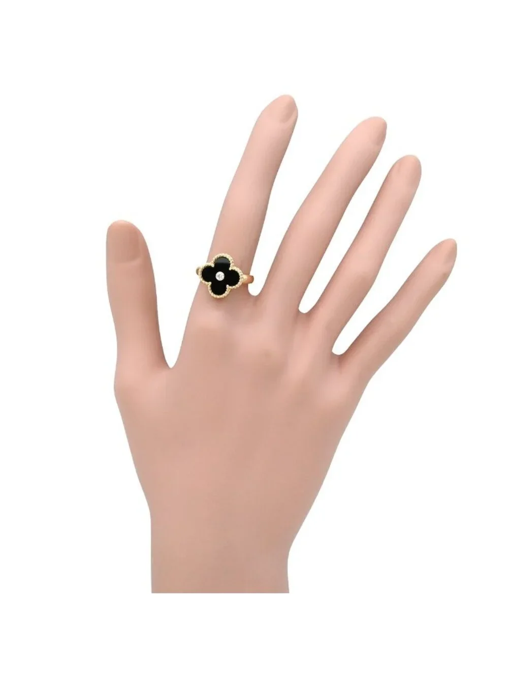 Van Cleef & Arpels Ring Vintage Alhambra Black Yellow Gold 51 Diamond Onyx
